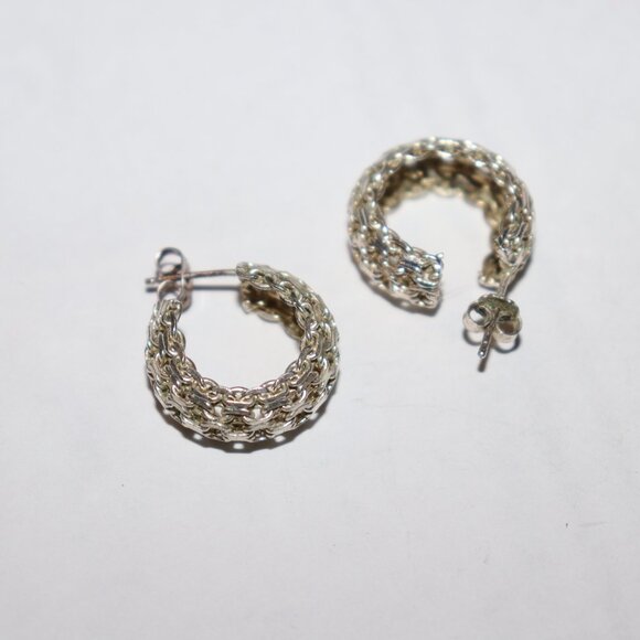 Beautiful vintage sterling silver hoop earrings .75" .925 - Picture 3 of 7